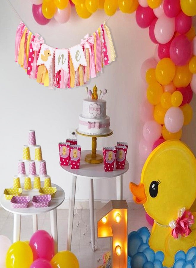 بيديد لافتة كرسي مرتفع على شكل بطة - زينة حفل عيد ميلاد أول على شكل بطة مطاطية وردية، حفل استقبال مولود جديد على شكل بطة - Image 3