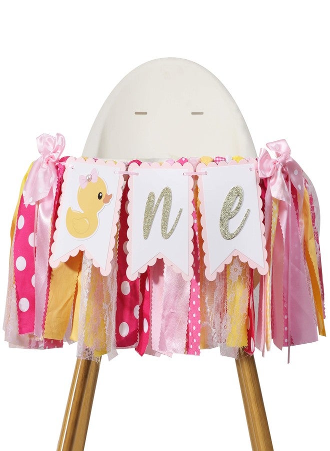 بيديد لافتة كرسي مرتفع على شكل بطة - زينة حفل عيد ميلاد أول على شكل بطة مطاطية وردية، حفل استقبال مولود جديد على شكل بطة - Image 1