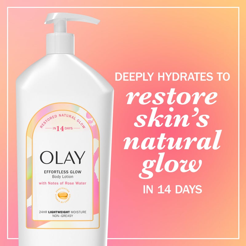 Olay Body Lotion for Women, Effortless Glow, Restore Natural Glow, 24hr Moisturizing & Deep Hydration, Absorbs Instantly, Penetrating Vitamin B3 Complex, For All Skin Types, Rose Water Scent, 18 fl oz - Image 3