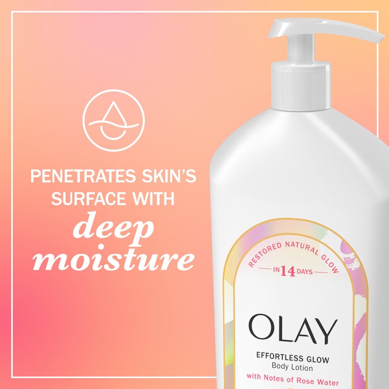 Olay Body Lotion for Women, Effortless Glow, Restore Natural Glow, 24hr Moisturizing & Deep Hydration, Absorbs Instantly, Penetrating Vitamin B3 Complex, For All Skin Types, Rose Water Scent, 18 fl oz - Image 5