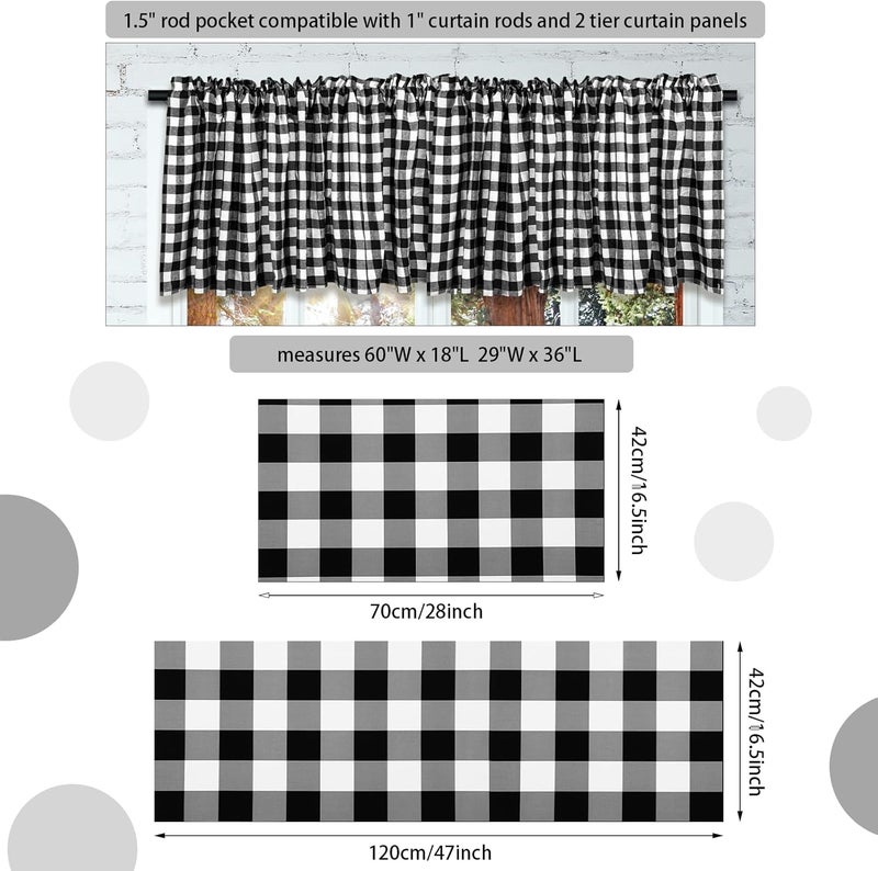 Newwiee Newwiee 10 Pcs Farmhouse Kitchen Decor Set Dish Towels Pot Holders Oven Mitts Anti Slip Rugs Window Valances Black and White Plaid Style - Image 3