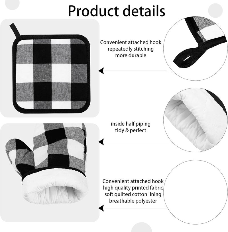 Newwiee Newwiee 10 Pcs Farmhouse Kitchen Decor Set Dish Towels Pot Holders Oven Mitts Anti Slip Rugs Window Valances Black and White Plaid Style - Image 4