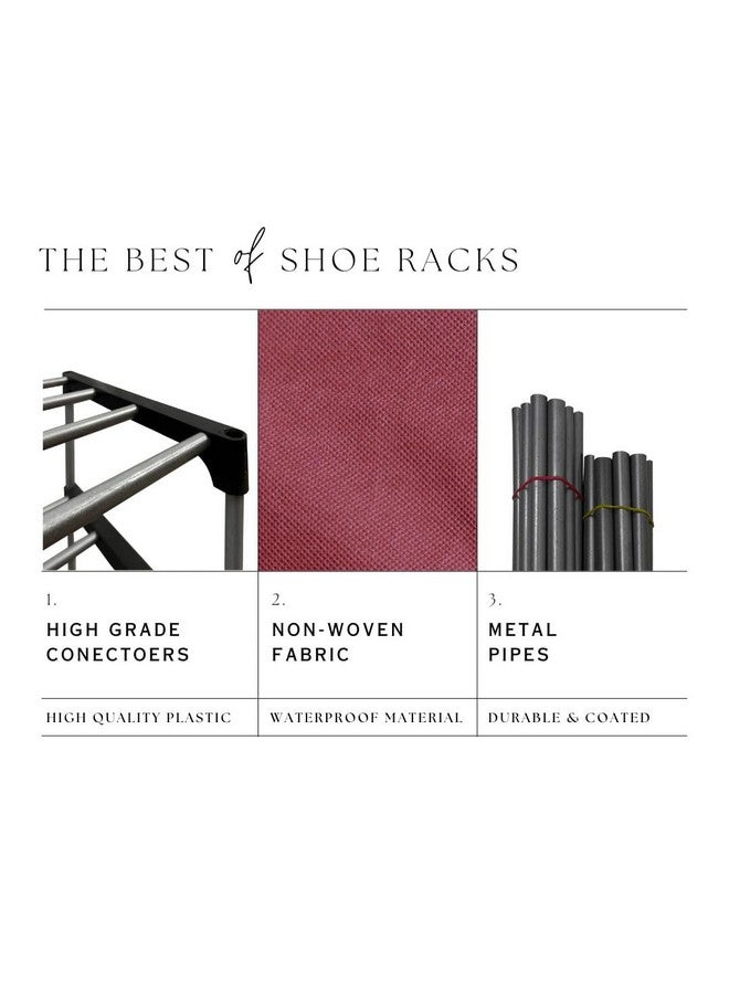 SANAMSTORE SANAMSTORE Collapsible Wardrobe 9 Tiers Metal Pipe with Non-Woven 100GSM Fabric Cover Shoe/Cloth/Toy/Books Rack-Maroon - Image 2
