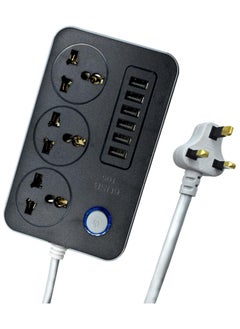 Generic Delone 3 Way Power Extension 6 USB Fast Chargin Port 3 Universal Plug Power Strip  - Image 1