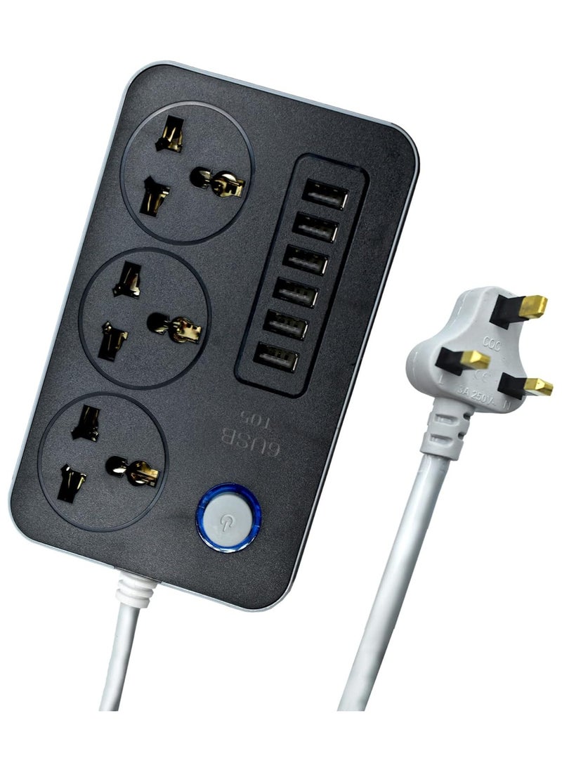 Generic - Delone 3 Way Power Extension 6 USB Fast Chargin Port 3 Universal Plug Power Strip - Image 1