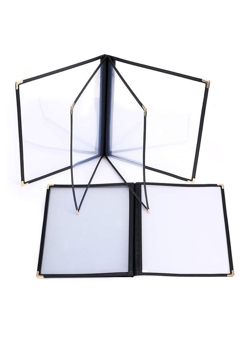 Suntown 2 PCS 8.5 X 11 Inch Menu Cover Book 4 Pages 8 View Clear Restaurant Beverage Menu Cover with Faux Leather Trim and Decorative Corners Menu Book Cover DIY Menu Holder - Image 1