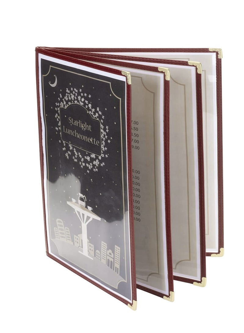 Suntown 2 PCS 8.5 X 11 Inch Menu Cover Book 4 Pages 8 View Clear Restaurant Beverage Menu Cover with Faux Leather Trim and Decorative Corners Menu Book Cover DIY Menu Holder - Image 3