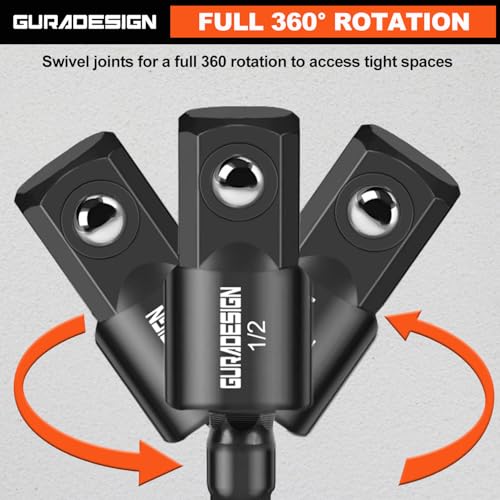 GURADESIGN 9-Piece Impact Drill Socket Adapter Set and Universal Joints Socket Set 1/4" 3/8" and 1/2" Driver Socket Adapter, Power Drill Bit Extension, Magnetic Screwdriver Bit Holder - Image 3