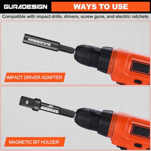 GURADESIGN 9-Piece Impact Drill Socket Adapter Set and Universal Joints Socket Set 1/4" 3/8" and 1/2" Driver Socket Adapter, Power Drill Bit Extension, Magnetic Screwdriver Bit Holder - Image 5