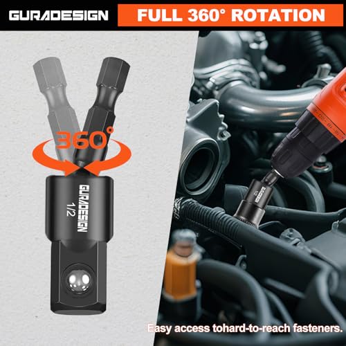 GURADESIGN 9-Piece Impact Drill Socket Adapter Set and Universal Joints Socket Set 1/4" 3/8" and 1/2" Driver Socket Adapter, Power Drill Bit Extension, Magnetic Screwdriver Bit Holder - Image 4