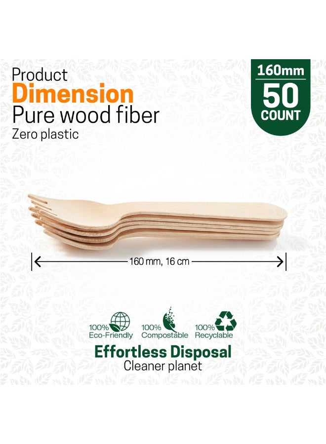 ایکوایدج EcoEdge Disposable Planet Friendly Wooden Heavy Duty Fork (50 Pack) 160 MM | Natural, Sustainable, Recyclable, Plant Based, Smooth Hand-Finished | For Birthday Weddings and Events | 100% Compostable - Image 3