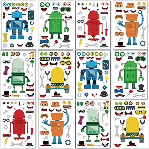 DaiUni 24 Sheets 82759 Make Your Own Robot Stickers for Kids Toddlers Make a Face Stickers for Kids Party Favors Activities - Image 1