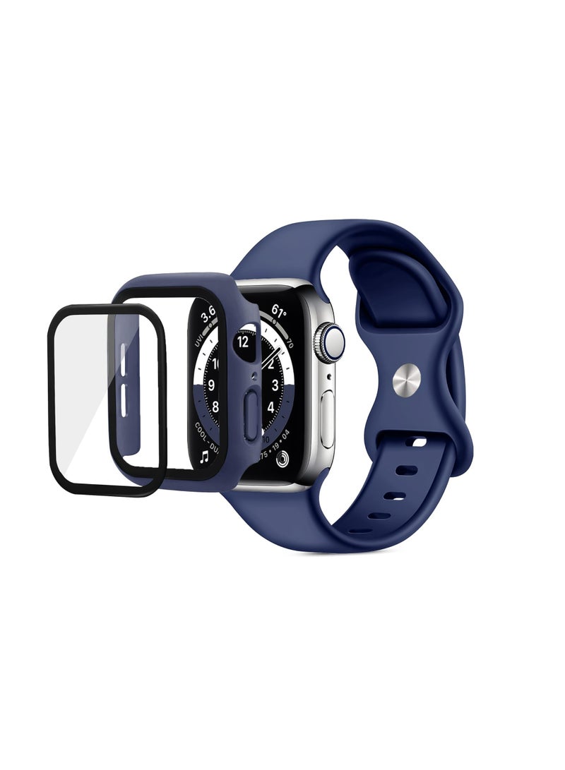 Band with Case Compatible with  Apple Watch Series 10 46mm,Adjustable Silicone Sport Wristband Replacement, Strap With Cover Built-in Glass Screen Protector for Apple Watch Series Series 10 46mm