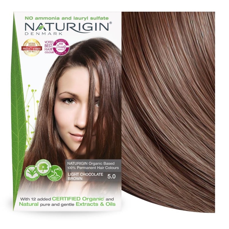 Naturigin Permanent Hair Dye, 5.0 Light Chocolate Brown â€“ Ammonia Free, 100% Gray Coverage, Vegan, Salon Quality Hair Dye - Image 1