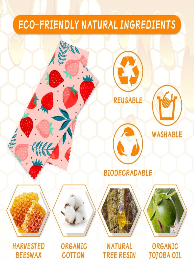 PICcircuit Reusable Beeswax Wrap - 9 Pack Eco-Friendly Beeswax Wraps For Food, Organic, Sustainable, Biodegradable, Zero Waste, Plastic-Free Food Storage, 1L Strawberry, 3M Orange, 5S Lemon Patterns - Image 2