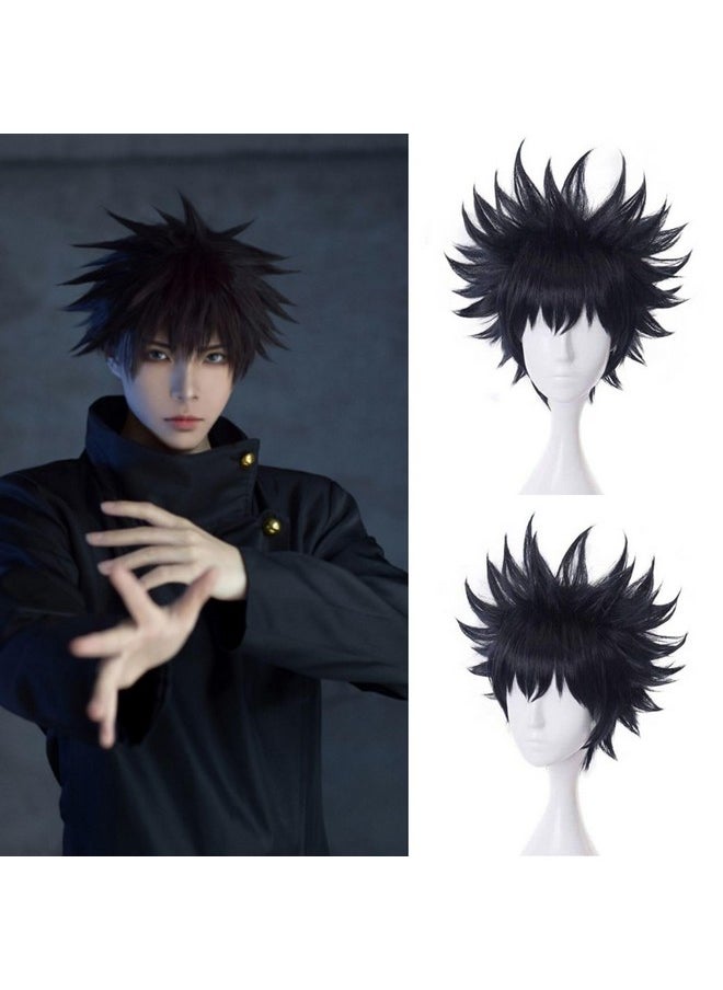 Ebingoo Ebingoo Short Black Cosplay Wig for Men + Wig Cap Short Black Wig with Bangs Anime Cosplay Wig Men Synthetic Hair Wig for Boys Halloween Costume  - Image 1