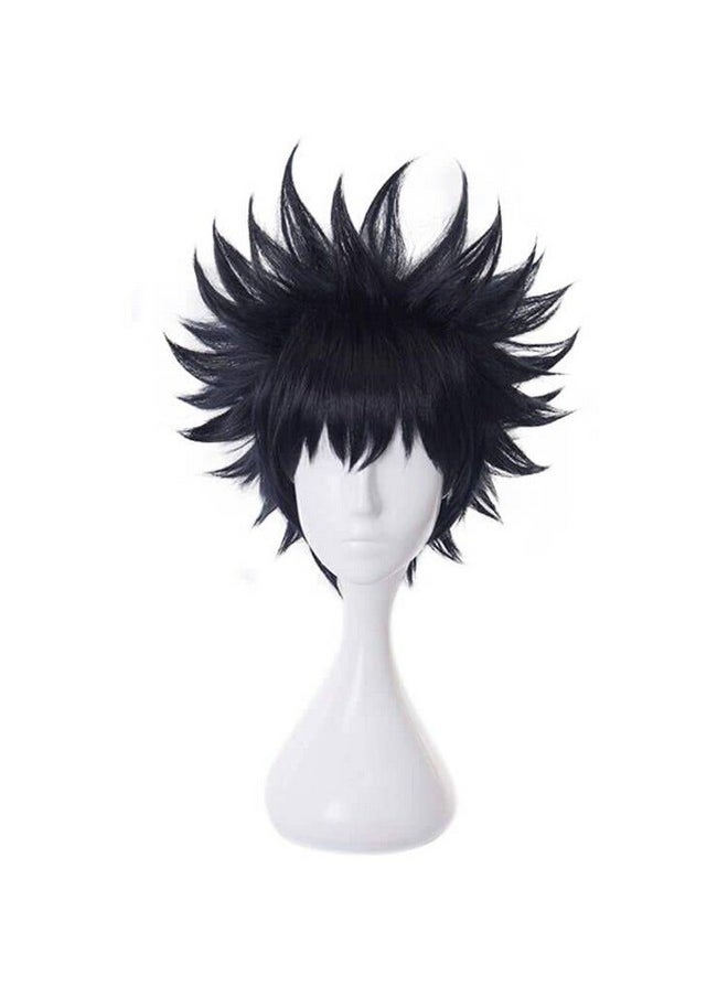 Ebingoo Ebingoo Short Black Cosplay Wig for Men + Wig Cap Short Black Wig with Bangs Anime Cosplay Wig Men Synthetic Hair Wig for Boys Halloween Costume  - Image 2