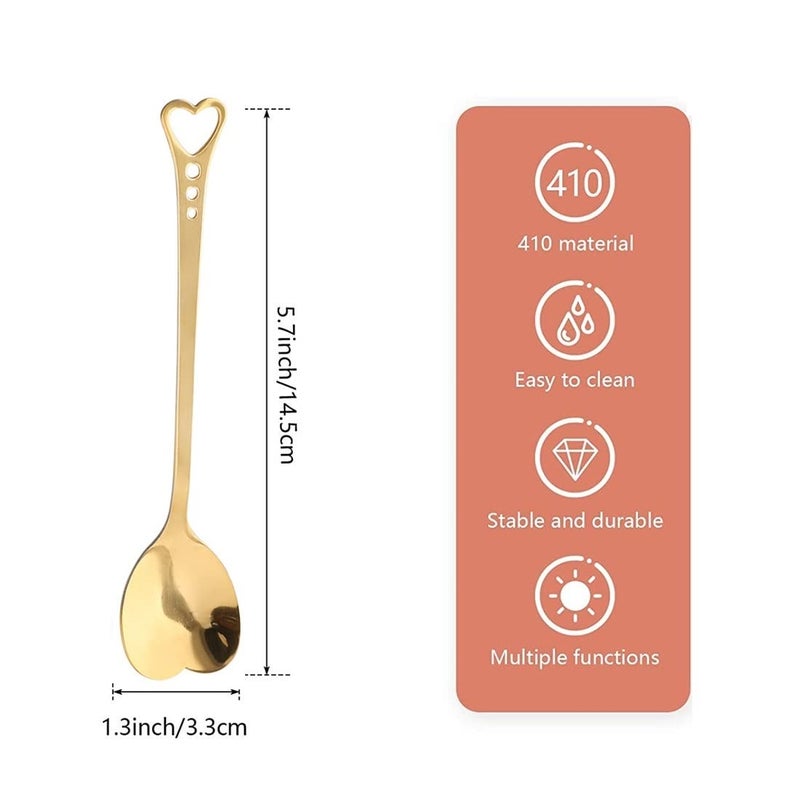 SZLFSX 10-Piece Heart-Shaped Stainless Steel Dessert Spoon Set for Home, Restaurant, Cafe, and Bar - Elegant Design, Multi-Functional Usage, and Durable Quality Gold - Image 2