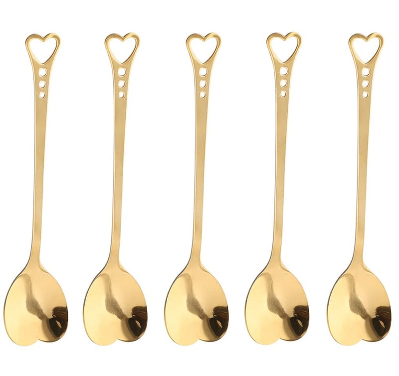 SZLFSX 10-Piece Heart-Shaped Stainless Steel Dessert Spoon Set for Home, Restaurant, Cafe, and Bar - Elegant Design, Multi-Functional Usage, and Durable Quality Gold - Image 1
