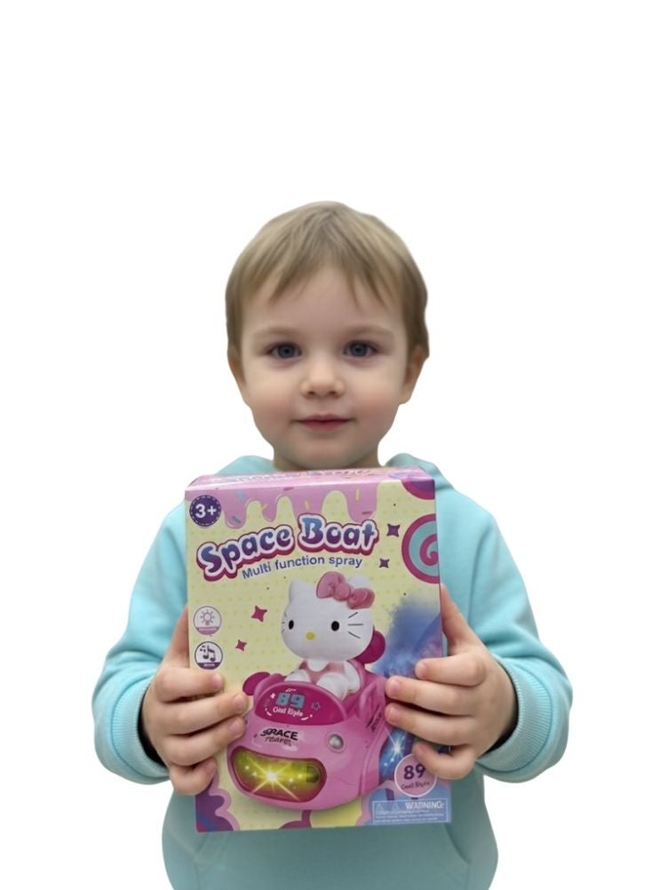 Premium Space Boat Multi-Function Spray Toy – Pink Cartoon Ride-On Style Toy with Lights, Music and Spray Effects, Cute Kids Play Vehicle - Image 2