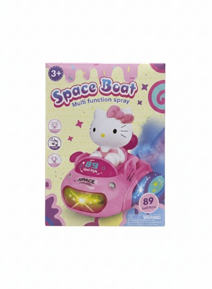 Premium Space Boat Multi-Function Spray Toy – Pink Cartoon Ride-On Style Toy with Lights, Music and Spray Effects, Cute Kids Play Vehicle - Image 1