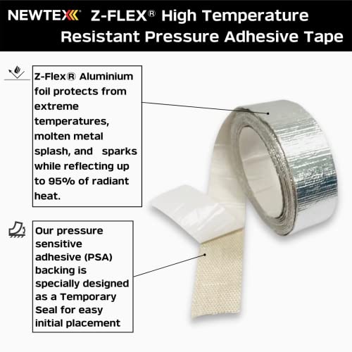 Newtex High Heat Resistant Tape - Extreme Temperature Aluminum Foil Z-Flex Tape - Pressure Sensitive Adhesive Ducting, Insulation, Reflective Heat Barrier Tape Roll (2" x 25') - Image 2
