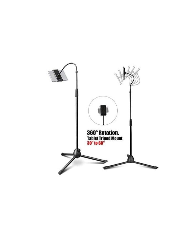 iPad Stand 360 Degree Adjustable Tripod Holder for Phones and Tablets (3.5-12.5 inch) - Black  - Image 5