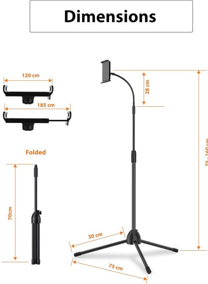 iPad Stand 360 Degree Adjustable Tripod Holder for Phones and Tablets (3.5-12.5 inch) - Black  - Image 4