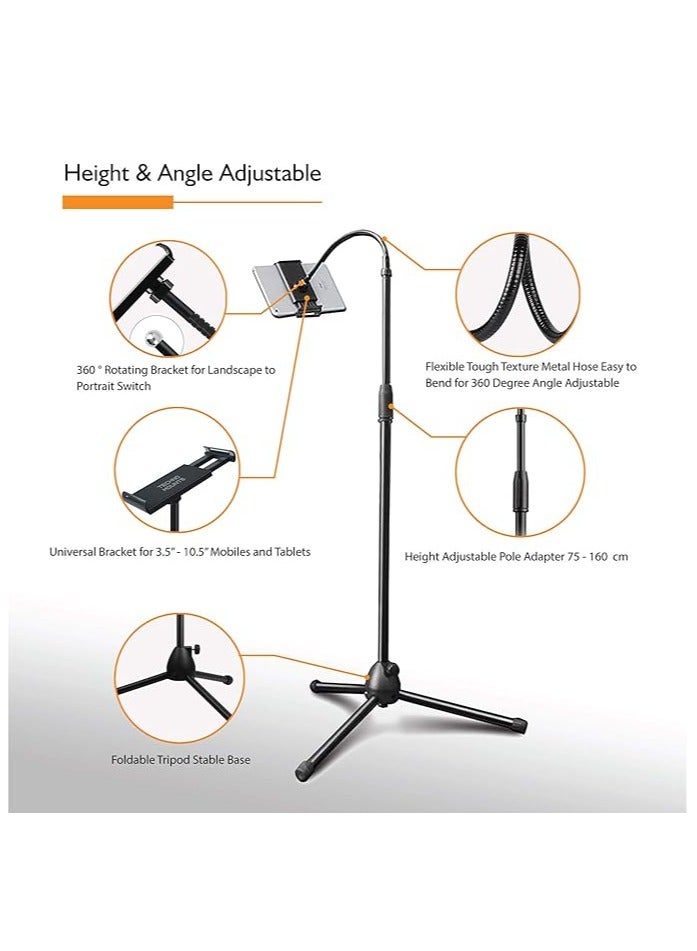 iPad Stand 360 Degree Adjustable Tripod Holder for Phones and Tablets (3.5-12.5 inch) - Black  - Image 3