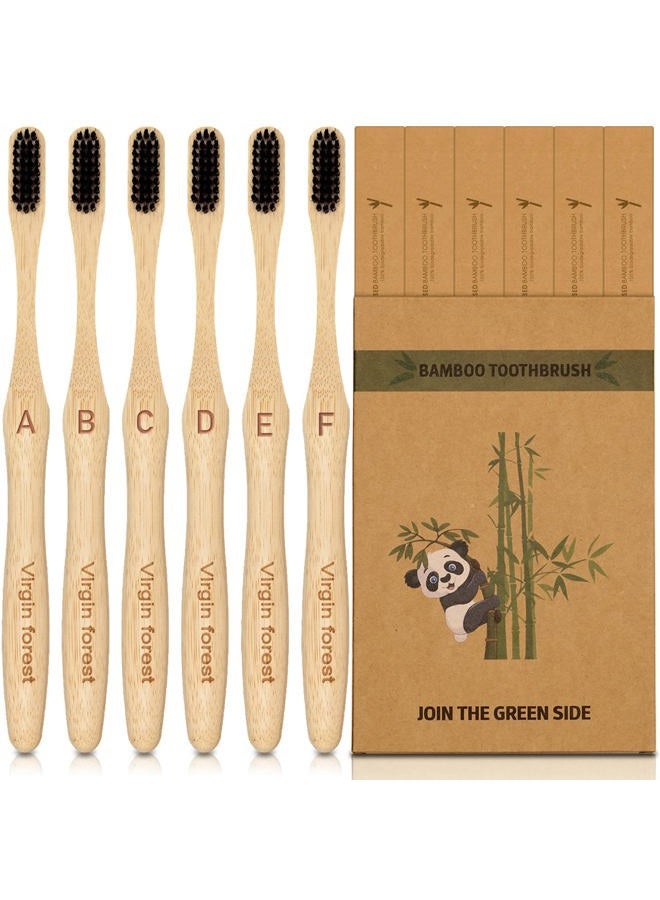 Virgin Forest Bamboo Toothbrush, Biodegradable Bamboo Charcoal Toothbrushes, Natural Eco Friendly Wooden Toothbrush 6-Pack - Image 1