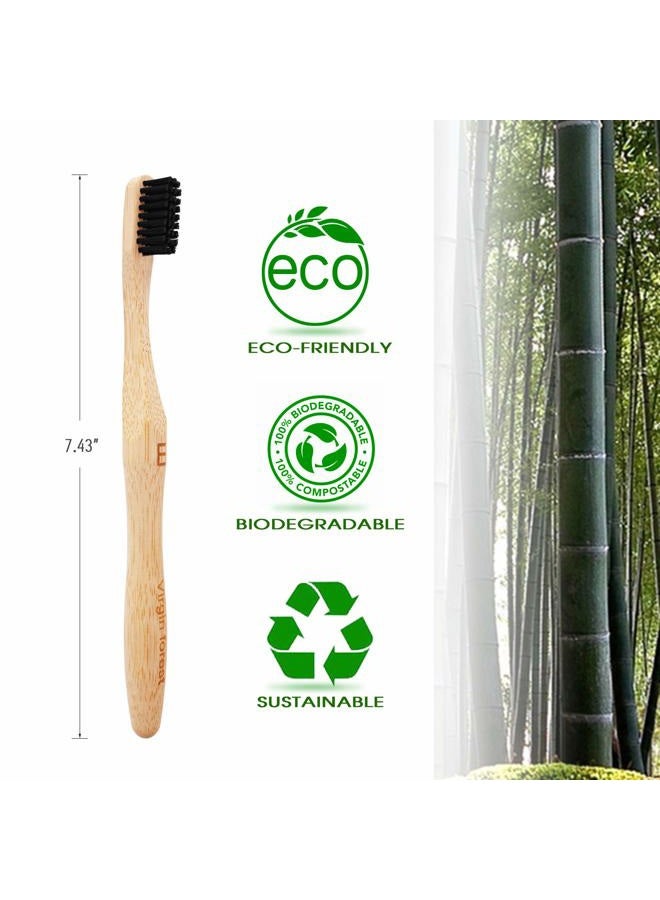 Virgin Forest Bamboo Toothbrush, Biodegradable Bamboo Charcoal Toothbrushes, Natural Eco Friendly Wooden Toothbrush 6-Pack - Image 3