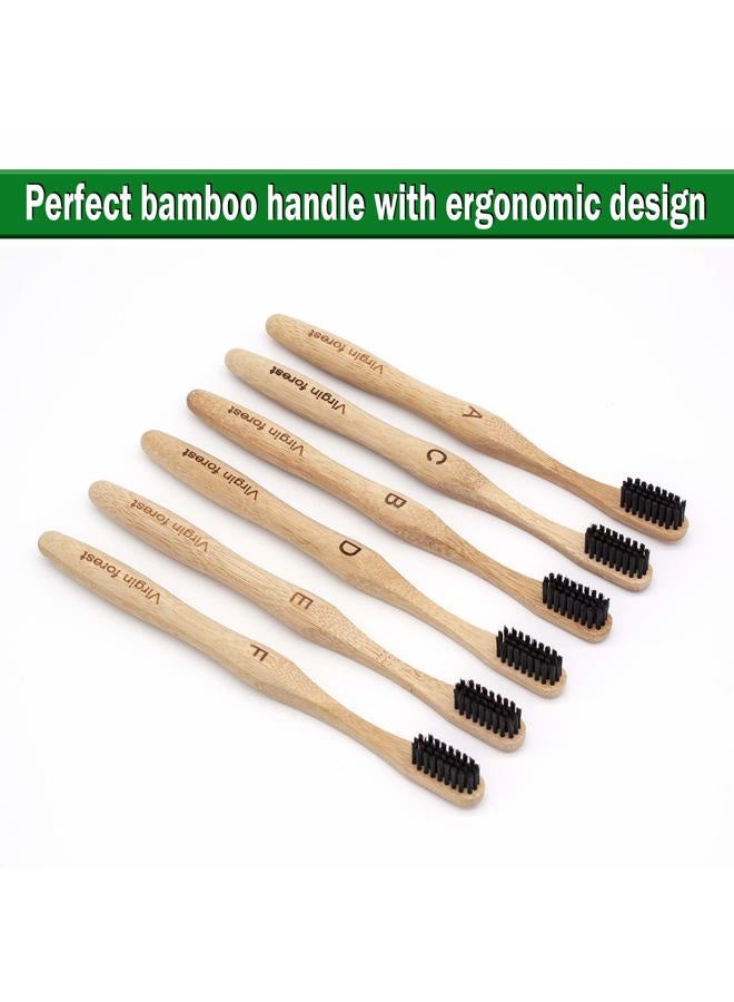 Virgin Forest Bamboo Toothbrush, Biodegradable Bamboo Charcoal Toothbrushes, Natural Eco Friendly Wooden Toothbrush 6-Pack - Image 4