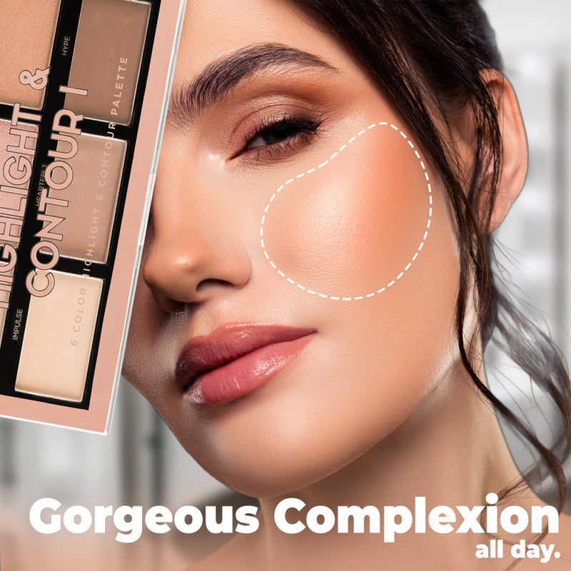 Profusion Cosmetics 6 Shade Highlight & Contour Palette â€“ Long-Wearing, Buildable Soft Powder for Sculpting & Defining, Blendable Formula for Light to Medium Skin (Light Medium) - Image 3