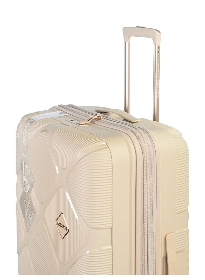 AMERICAN TOURISTER instagon suitcase, check-in size 81 cm / 30 inch, 4 double wheels, hard top, polypropylene, cream|duosaf™ security zipper|tsa 008 lock|optimov™ shock absorbing wheels|expandable - 3 years international warranty - Image 3