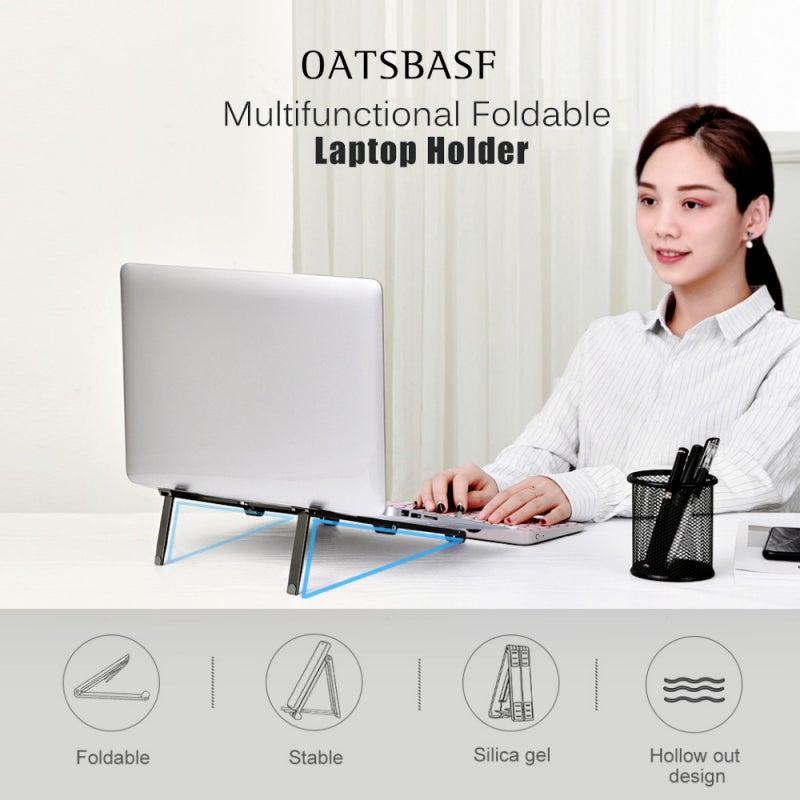 Laptop Stand: 100% Aluminum Alloy + Anti-slip Silicone Pad - Ergonomic Foldable Adjustable Stand for Home Office, Desk Use, Laptop Phone & Tablet - Image 2