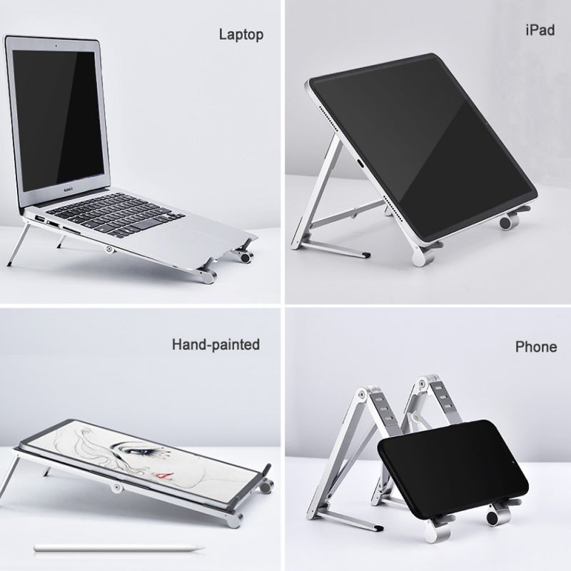 Laptop Stand: 100% Aluminum Alloy + Anti-slip Silicone Pad - Ergonomic Foldable Adjustable Stand for Home Office, Desk Use, Laptop Phone & Tablet - Image 5