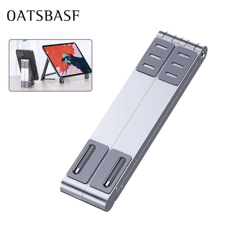Laptop Stand: 100% Aluminum Alloy + Anti-slip Silicone Pad - Ergonomic Foldable Adjustable Stand for Home Office, Desk Use, Laptop Phone & Tablet - Image 1