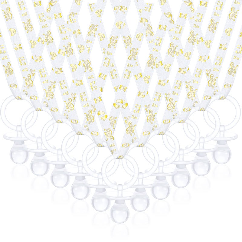 Junkin 60 Pieces Baby Shower Pacifiers Necklace Acrylic Pacifiers Necklace Charm for Baby Shower Party Favors Decorations, Women Style(White, Gold) - Image 1