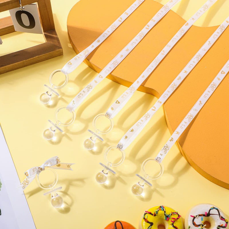 Junkin 60 Pieces Baby Shower Pacifiers Necklace Acrylic Pacifiers Necklace Charm for Baby Shower Party Favors Decorations, Women Style(White, Gold) - Image 4