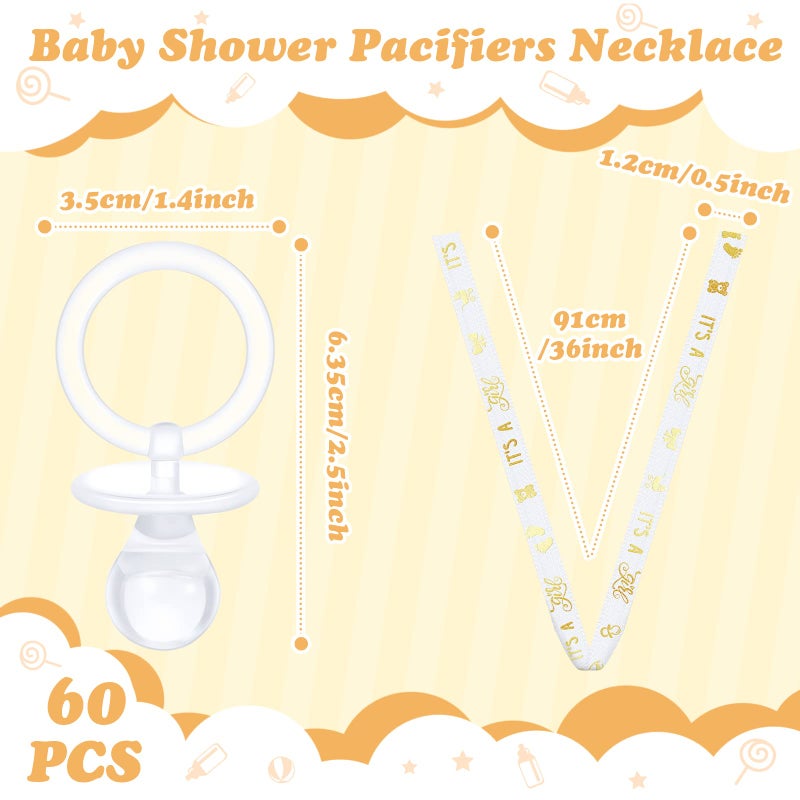 Junkin 60 Pieces Baby Shower Pacifiers Necklace Acrylic Pacifiers Necklace Charm for Baby Shower Party Favors Decorations, Women Style(White, Gold) - Image 3