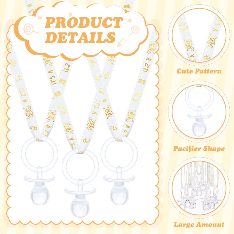 Junkin 60 Pieces Baby Shower Pacifiers Necklace Acrylic Pacifiers Necklace Charm for Baby Shower Party Favors Decorations, Women Style(White, Gold) - Image 2