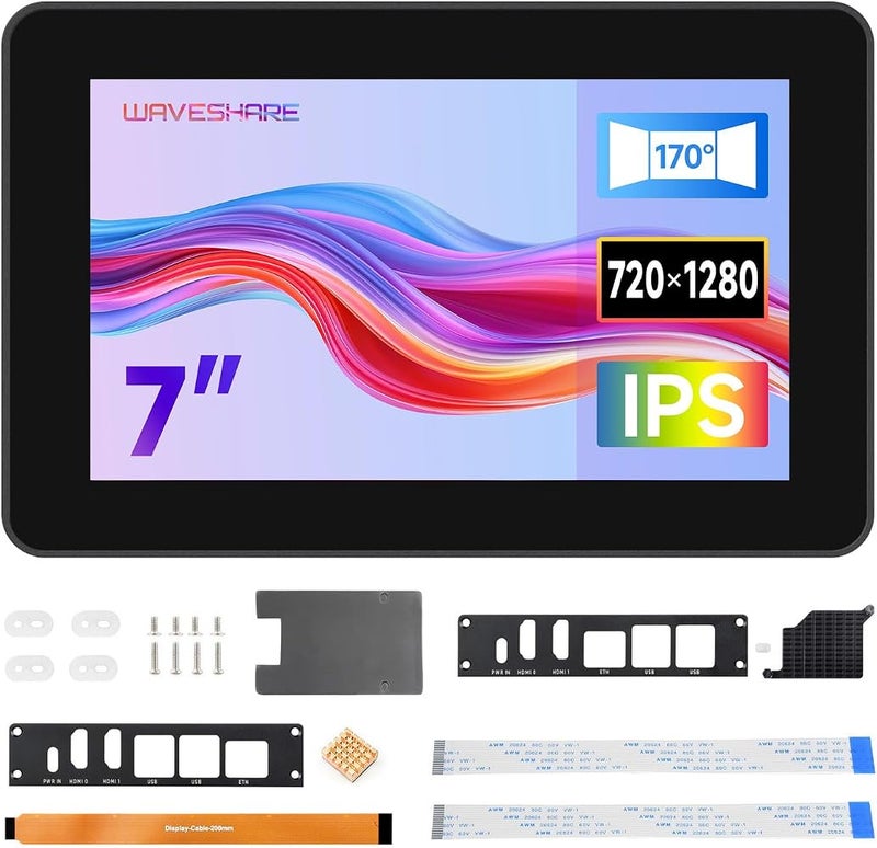 ويف شير 1 Waveshare شاشة لمس HMI صناعية مقاس 7 بوصة بدقة 720 × 1280، متوافقة مع Raspberry Pi 4 و Pi 5، مخرج HDMI مزدوج بدقة 4K، لمس بعشر نقاط، ترابط بصري، هيكل من سبائك الألومنيوم لتبديد الحرارة - Image 1
