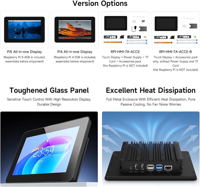 ويف شير 1 Waveshare شاشة لمس HMI صناعية مقاس 7 بوصة بدقة 720 × 1280، متوافقة مع Raspberry Pi 4 و Pi 5، مخرج HDMI مزدوج بدقة 4K، لمس بعشر نقاط، ترابط بصري، هيكل من سبائك الألومنيوم لتبديد الحرارة - Image 4