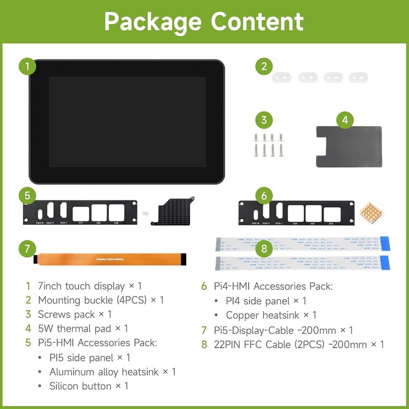 ويف شير 1 Waveshare شاشة لمس HMI صناعية مقاس 7 بوصة بدقة 720 × 1280، متوافقة مع Raspberry Pi 4 و Pi 5، مخرج HDMI مزدوج بدقة 4K، لمس بعشر نقاط، ترابط بصري، هيكل من سبائك الألومنيوم لتبديد الحرارة - Image 2