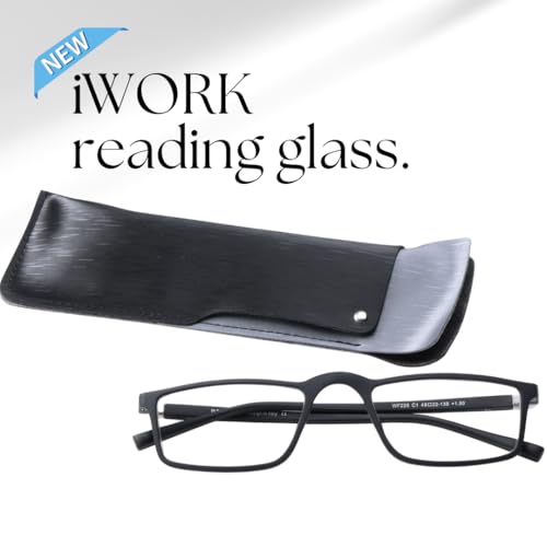 AEC iWork Lightweight Reading Glasses, Durable Spring-Loaded Rectangular Frame for Men & Women (Black, +2.00) - Image 2