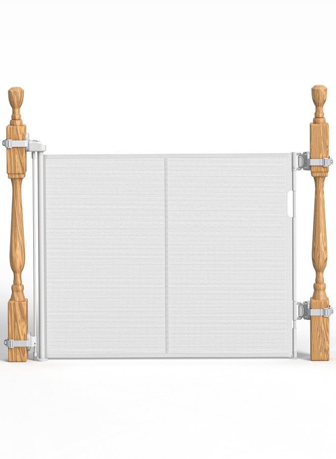 Bingguz Upgraded Retractable Baby Gates for Stairs & Banister, Mesh Dog Gate Indoor, Extends to 55" Wide 33" Tall, Child Safety Gate for Stairway, Banister & Wall Mount (White) - Image 1