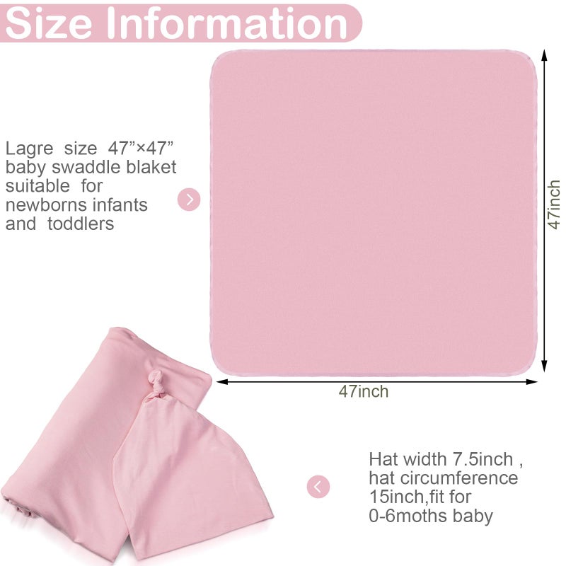 JaGely 2 Pcs Stretchy Baby Swaddle Blankets Set Extra Soft 47" x 47" Baby Newborn Swaddle Blanket and Hat(Pink, Light Purple) - Image 2