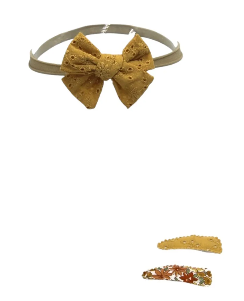 D'Daniela Jana Ribbon Bow Clip Set with Ponytail For Babies and Girls - Yellow