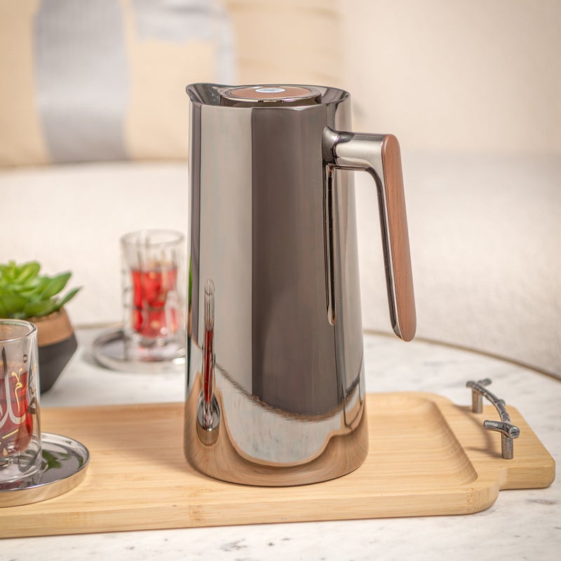 Dallaty 1L black steel vacuum flask with wooden handle - Image 1