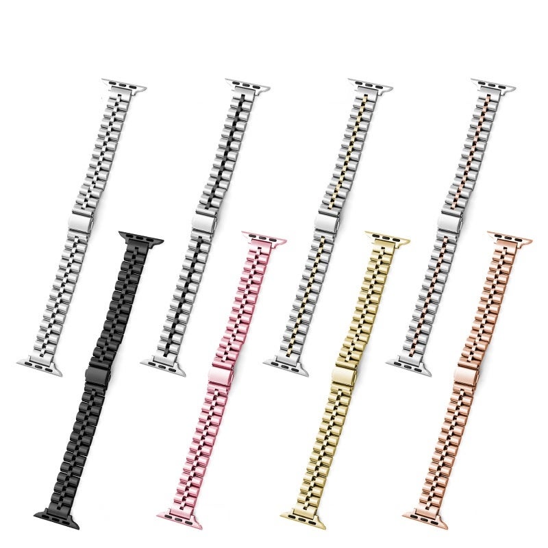 Half-Round Three-Bead Metal Watch Band For Apple Watch Ultra 49mm&Watch Ultra 2 49mm / Series 9&8&7 45mm / SE 3&SE 2&6&SE&5&4 44mm / 3&2&1 42mm(Silver)